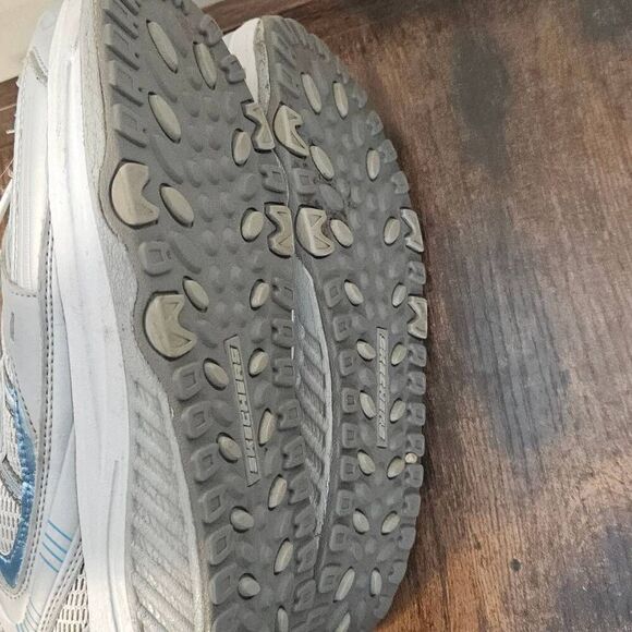 SKECHERS SHAPE UPS 11814 Metallic Blue Silver Tone Walking Yoga Womens Shoes Wom - Picture 2 of 5